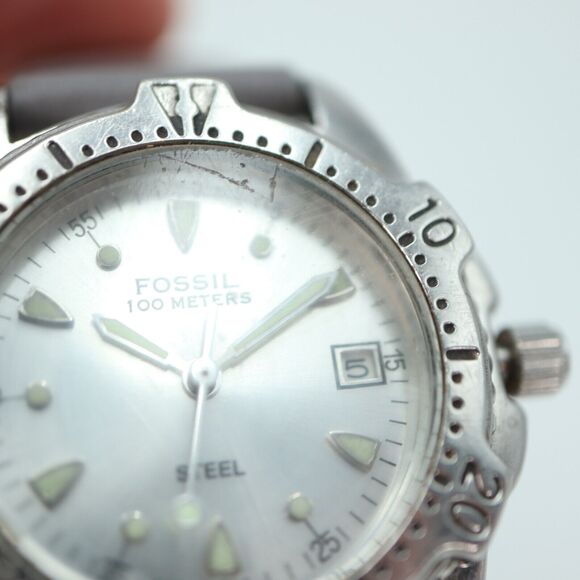 Fossil Steel Watch 32mm Silver Tone Date Dial 100m Gray Vegan Leather FS-2525 - Picture 8 of 15